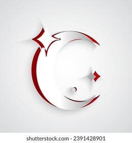 Paper cut Moon and stars icon isolated on grey background. Paper art style. Vector