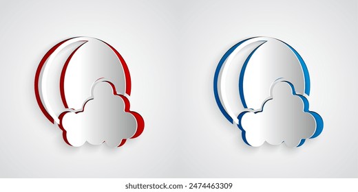Paper cut Moon and stars icon isolated on grey background. Paper art style. Vector