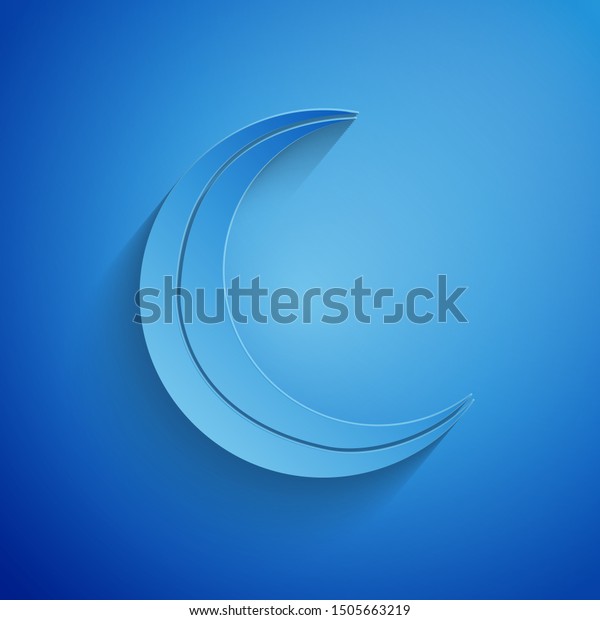 Paper cut Moon and stars icon\
isolated on blue background. Paper art style. Vector\
Illustration