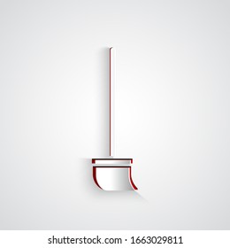 Paper cut Mop icon isolated on grey background. Cleaning service concept. Paper art style. Vector Illustration