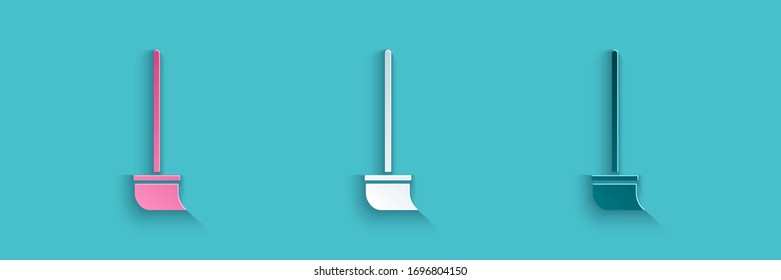 Icono de cortar papel Mop aislado en fondo azul. El concepto de servicio de limpieza. Estilo de arte de papel. Ilustración vectorial