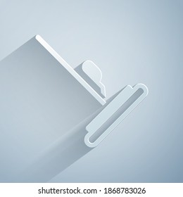 Paper cut Mop icon isolated on grey background. Cleaning service concept. Paper art style. Vector