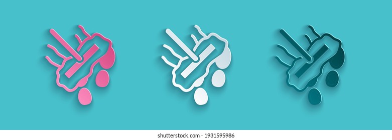 Paper cut Mop icon isolated on blue background. Cleaning service concept. Paper art style. Vector
