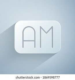 Paper cut Morning time icon isolated on grey background. Time symbol. Paper art style. Vector