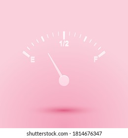 Paper cut Motor gas gauge icon isolated on pink background. Empty fuel meter. Full tank indication. Paper art style. Vector.