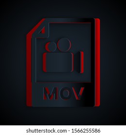 Paper cut MOV file document. Download mov button icon isolated on black background. MOV file symbol. Audio and video collection. Paper art style. Vector Illustration