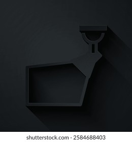 Paper cut Movie spotlight icon isolated on black background. Light Effect. Scene, Studio, Show. Paper art style. Vector