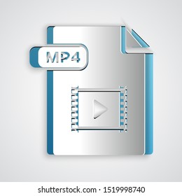 Paper cut MP4 file document. Download mp4 button icon isolated on grey background. MP4 file symbol. Paper art style. Vector Illustration