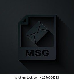 Paper cut MSG file document. Download msg button icon isolated on black background. MSG file symbol. Paper art style. Vector Illustration