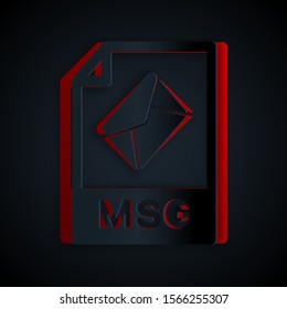 Paper cut MSG file document. Download msg button icon isolated on black background. MSG file symbol. Paper art style. Vector Illustration