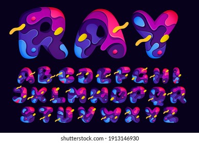 Paper cut multicolor alphabet and numbers set. Origami carving style logos perfect for science labels, software emblem, technology posters and trendy identity, etc.
