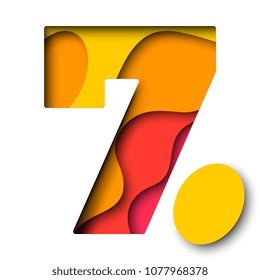 paper cut multicolor number 7 with realistic 3d layers for greeting cards, posters, invitations, brochures