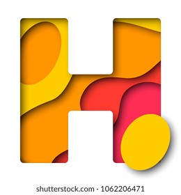 paper cut multicolored layered letter h with realistic 3d shadows for greeting cards, posters, invitations, brochures