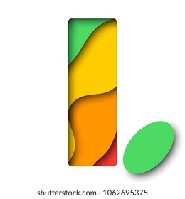 paper cut multicolored layered letter i with realistic 3d shadows for greeting cards, posters, invitations, brochures