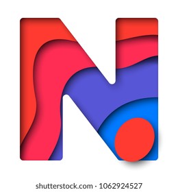 paper cut multicolored layered letter n with realistic 3d shadows for greeting cards, posters, invitations, brochures