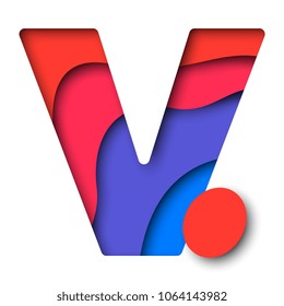 paper cut multicolored layered letter v with realistic 3d shadows for greeting cards, posters, invitations, brochures