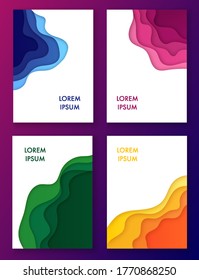 Paper cut multicolored set of abstract waves in frames. Modern background for covers, invitations, posters. Vector illustration
