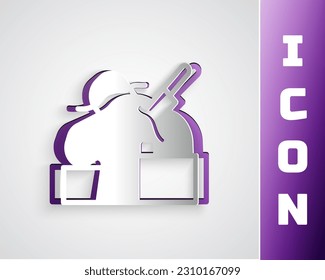 Paper cut Murder icon isolated on grey background. Body, bleeding, corpse, bleeding icon. Concept of crime scene. Paper art style. Vector