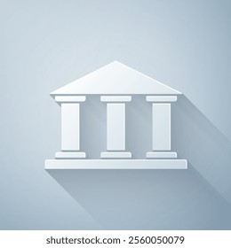 Paper cut Museum building icon isolated on grey background. Paper art style. Vector Illustration
