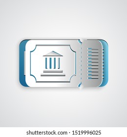 Paper cut Museum ticket icon isolated on grey background. History museum ticket coupon event admit exhibition excursion. Paper art style. Vector Illustration