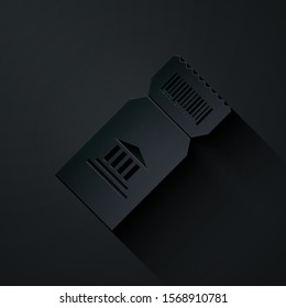 Paper cut Museum ticket icon isolated on black background. History museum ticket coupon event admit exhibition excursion. Paper art style. Vector Illustration