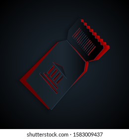 Paper cut Museum ticket icon isolated on black background. History museum ticket coupon event admit exhibition excursion. Paper art style. Vector Illustration