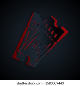 Paper cut Museum ticket icon isolated on black background. History museum ticket coupon event admit exhibition excursion. Paper art style. Vector Illustration
