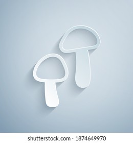 Paper cut Mushroom icon isolated on grey background. Paper art style. Vector.