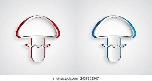 Paper cut Mushroom icon isolated on grey background. Paper art style. Vector