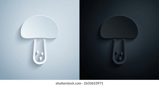 Paper cut Mushroom icon isolated on grey and black background. Paper art style. Vector