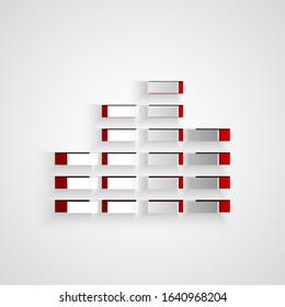 Paper cut Music equalizer icon isolated on grey background. Sound wave. Audio digital equalizer technology, console panel, pulse musical. Paper art style. Vector Illustration