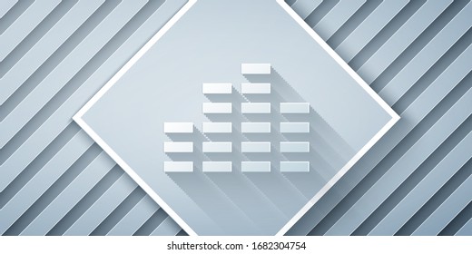 Paper cut Music equalizer icon isolated on grey background. Sound wave. Audio digital equalizer technology, console panel, pulse musical. Paper art style. Vector Illustration