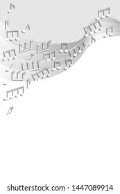 Paper cut of music note on staves with copy space for text or design. Lots of musical notes and five sheets of paper.Vector illustration