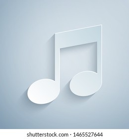 Paper Cut Music Note, Tone Icon Isolated On Grey Background. Paper Art Style. Vector Illustration