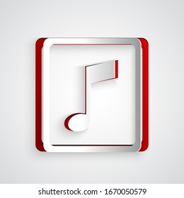 Paper cut Music note, tone icon isolated on grey background. Paper art style. Vector Illustration