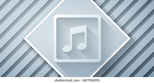 Paper cut Music note, tone icon isolated on grey background. Paper art style. Vector Illustration