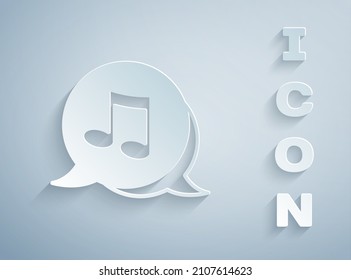 Paper cut Music note, tone icon isolated on grey background. Paper art style. Vector
