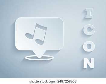 Paper cut Music note, tone icon isolated on grey background. Paper art style. Vector