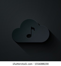 Paper cut Music streaming service icon isolated on black background. Sound cloud computing, online media streaming, online song, audio wave. Paper art style. Vector Illustration