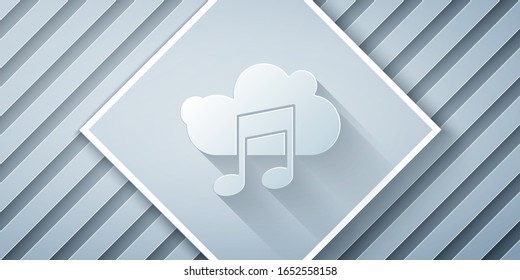 Paper cut Music streaming service icon isolated on grey background. Sound cloud computing, online media streaming, song, audio wave. Paper art style. Vector Illustration