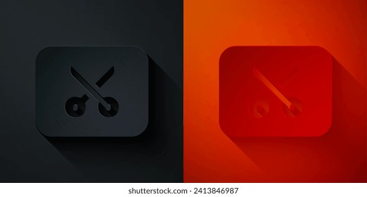 Paper cut Music or video editing icon isolated on black and red background. Paper art style. Vector