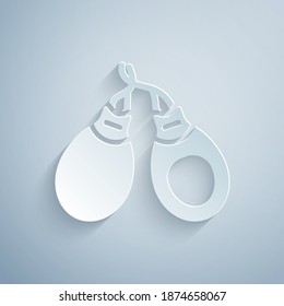 Paper cut Musical instrument castanets icon isolated on grey background. Paper art style. Vector.