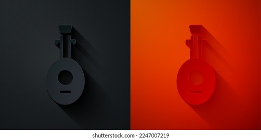 Recorte de papel Icono de lúpulo de instrumento musical aislado en fondo negro y rojo. Instrumento de música árabe, oriental y griega. Estilo de arte de papel. Vector