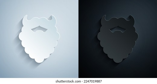 Paper cut Mustache and beard icon isolated on grey and black background. Barbershop symbol. Facial hair style. Paper art style. Vector
