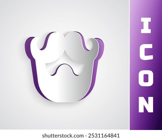 Paper cut Mustache and beard icon isolated on grey background. Barbershop symbol. Facial hair style. Paper art style. Vector