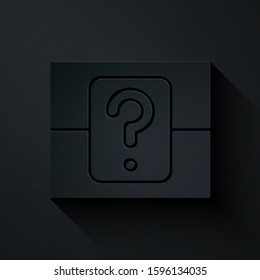 Paper cut Mystery box or random loot box for games icon isolated on black background. Question box. Paper art style. Vector Illustration