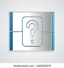 Paper cut Mystery box or random loot box for games icon isolated on grey background. Question box. Paper art style. Vector Illustration