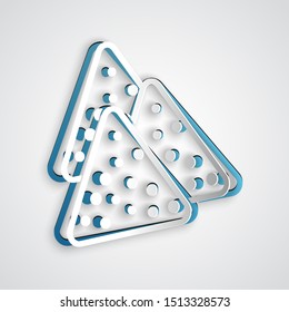 Paper cut Nachos icon isolated on grey background. Tortilla chips or nachos tortillas. Traditional mexican fast food. Paper art style. Vector Illustration