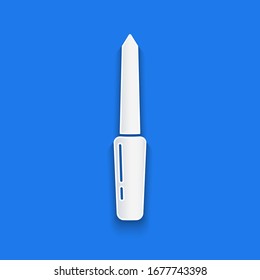 Paper cut Nail file icon isolated on blue background. Manicure tool. Paper art style. Vector Illustration