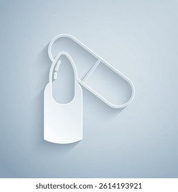 Paper cut Nail file icon isolated on grey background. Manicure tool. Paper art style. Vector